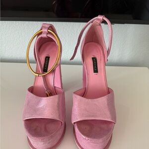 Versace Pink Platform Heels with Gold Accent